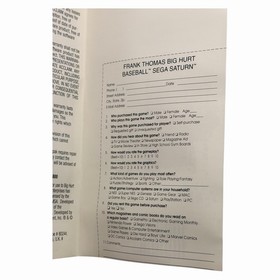 Frank Thomas Big Hurt Baseball (Sega Saturn, 1996) Complete w/ Man, Reg, Card #2