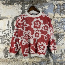 Vintage Beaucoup USA Made Red White Floral Sparkle Knit Sweater Top Size Large