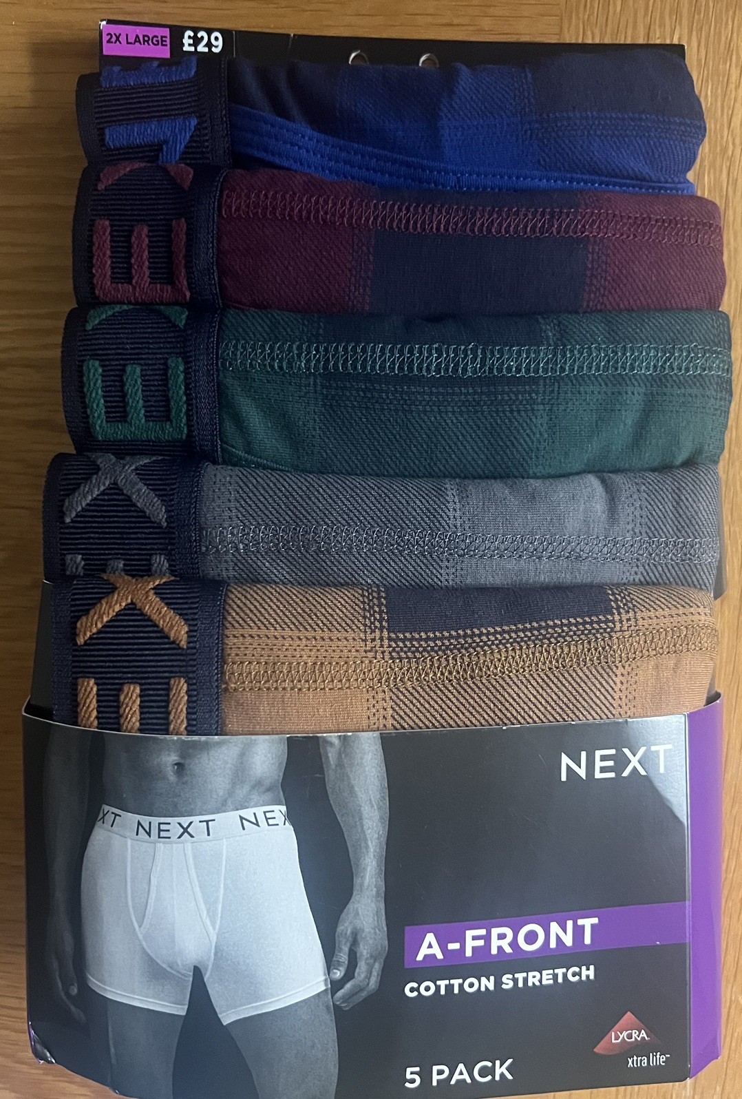 BNWT NEXT 2XL Tartan Cotton & Lycra Boxer Shorts 5-Pack