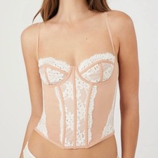 Forever 21 Lace Bustier Pink White Corset Top...