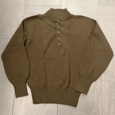US Military Henley Sweater Men's Large 42-44 Brown 100 Wool Pullover