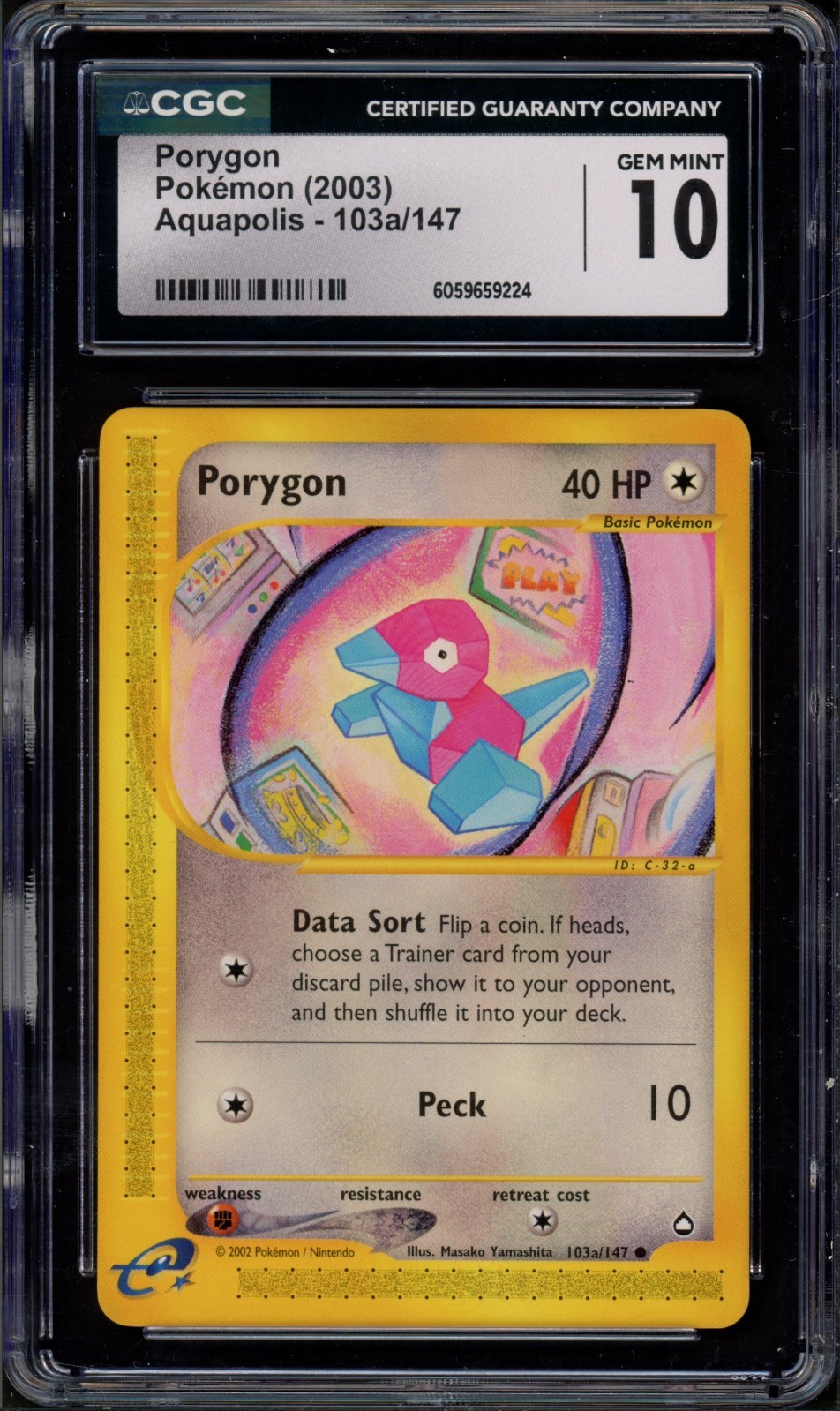 Pokemon CGC 10 Gem Mint Aquapolis Common Porygon 103A/147