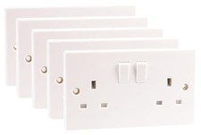 Image of PRO ELEC - Mains Sockets, 2 Gang, Switched, SP, 13A, White, Pack of 5
