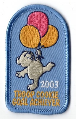 Patch Troop Cookie Goal Achiever 2003 Girl Scouts GSC Bear Balloons 2x3''