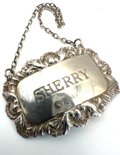 Vintage 1975 Solid Silver SHERRY Bottle Label 13.3G Scrap Collect Resell