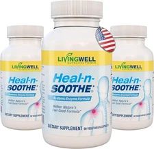 3 pack LivingWell Nutraceuticals Heal-n-Soothe Systemic Enzyme Formula 90 Cap US