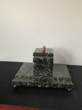 Schreibtischutensilo Marmor Grün Art Deco Stiftablage mit "Tintenfass"antik