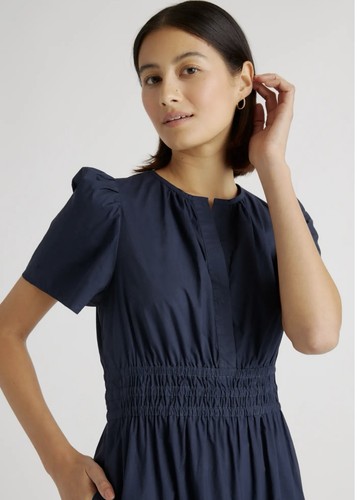 Quince Women's 100% Organic Cotton Poplin Tiered Maxi Dress Navy XL - Picture 2 of 7