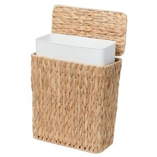 3 Gallon Wicker Trash Can,Small Bathroom Trash Can with Lid,Natural Water