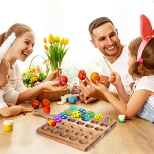 30 Holes Reversible Wooden Deviled Egg Platter Handle Acacia Wood Deviled Egg