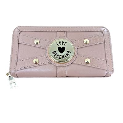 MOSCHINO ウォレット 財布 Love Moschino Zip Wallet Clutch Leather Taupe Brass Hardware Heart