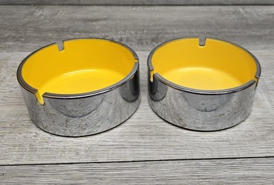 Vintage Isamu Kenmochi Ashtray Chrome Yellow Trend Pacific Inc MCM Space Age 4''