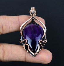 Amethyst Handmade Gemstone Copper Wire Wrapped Designer Pendant Jewelry