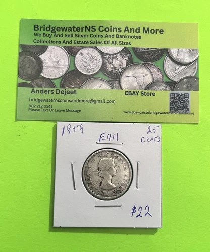 1959 Canadian Silver Quarter  Queen Elizabeth II AG    STARTING BELOW MELT