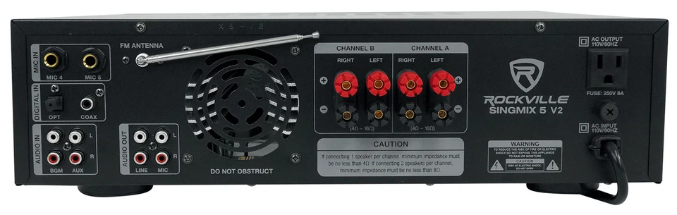 Rockville SINGMIX 5 V2 2000w Bluetooth Pro/Karaoke/Home Amplifier Mixer Receiver - Image 3 of 4