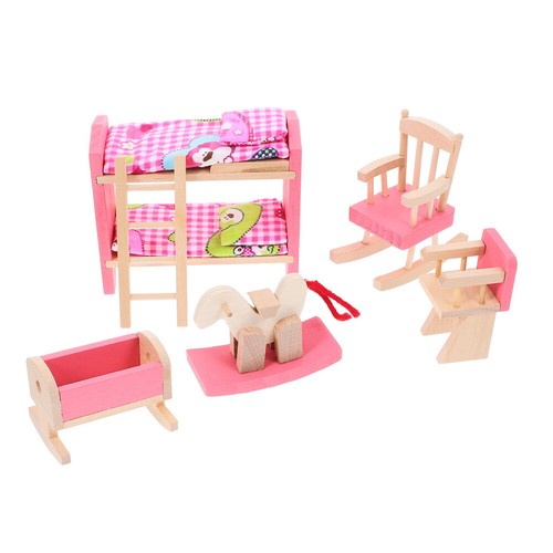 Dollhouse Furniture Set with Rocking Horse and High Chair