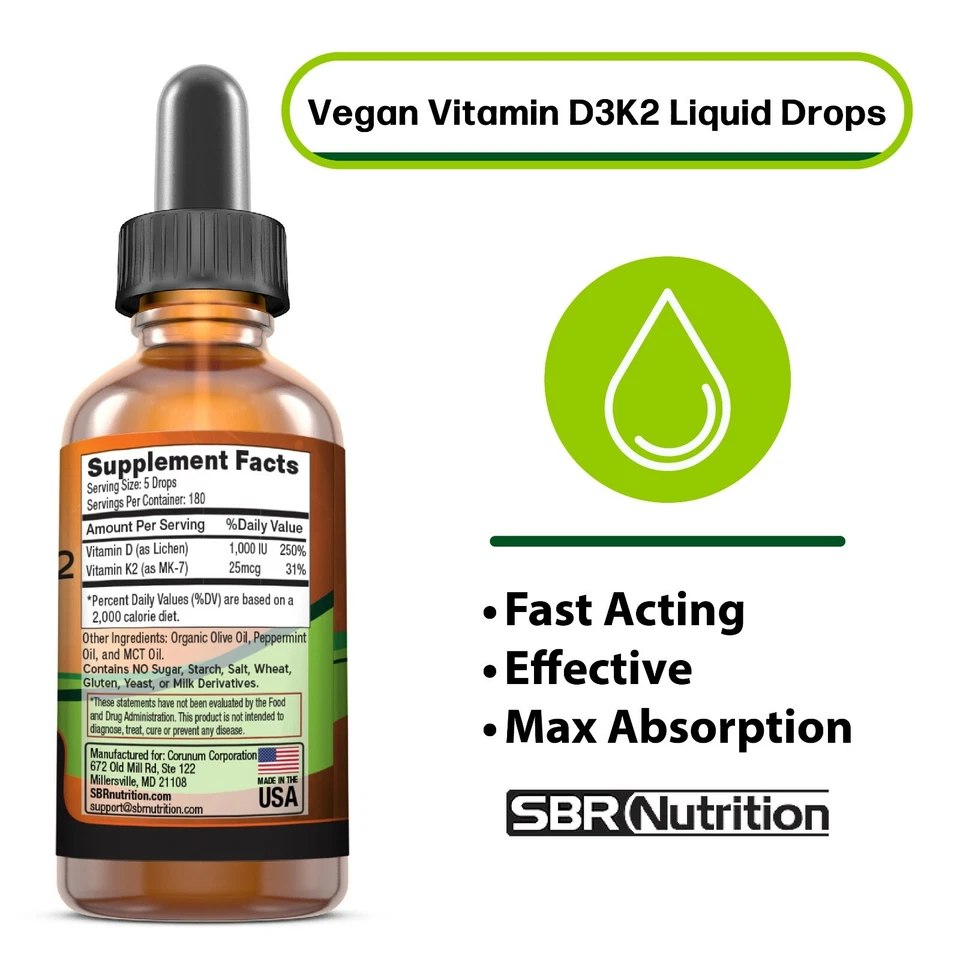 MAX ABSORCIÓN Vitamina D3 + K2 (MK-7) Gotas Líquidas con Aceite MCT para Veganos Foto 2 de 4