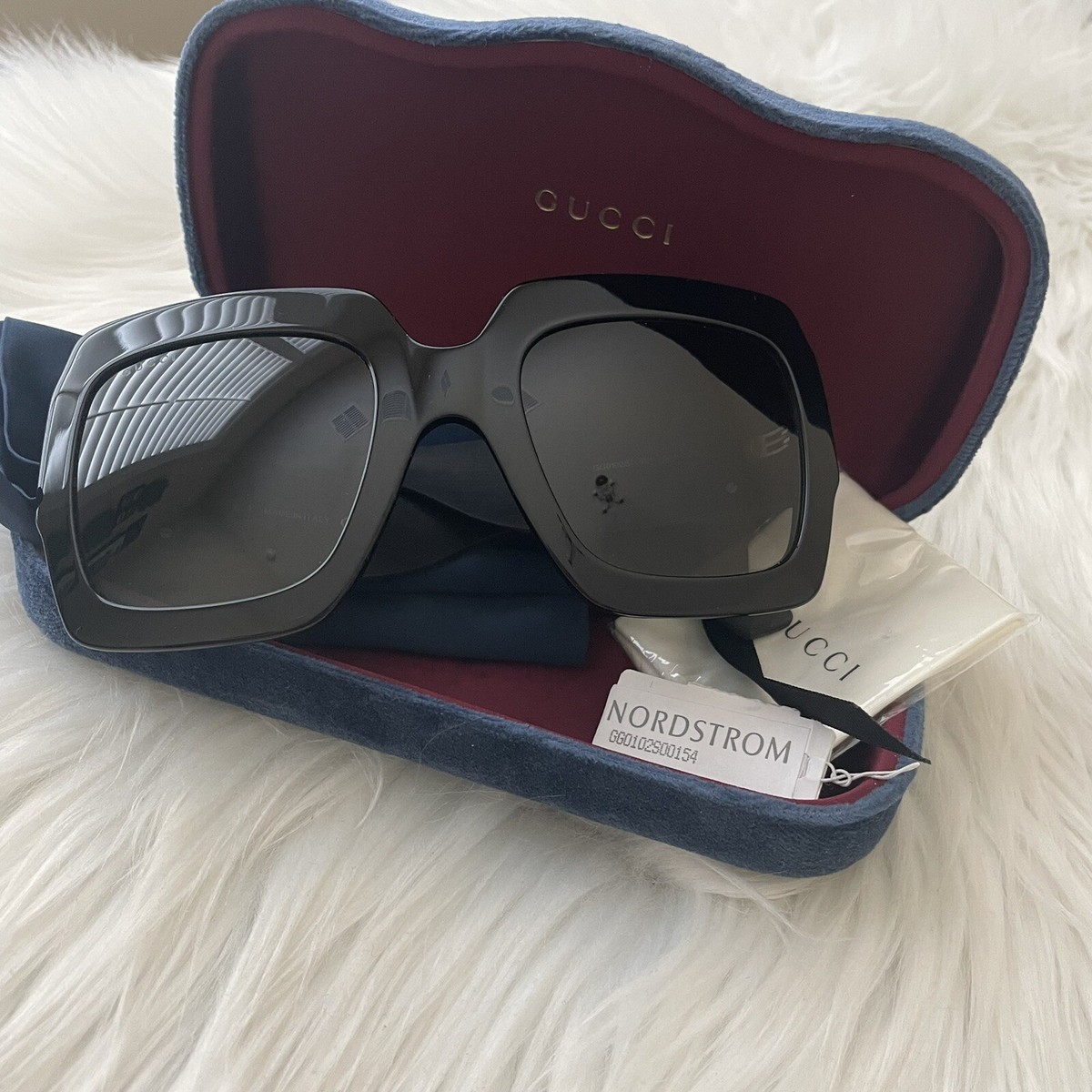AUTH Gucci Black Glitter Arm GG0102S Oversized 54mm Square 