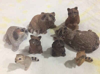 Lot 8x Forest Friends Raccoons Sandicast + ceramic Animal Figures trash pandas