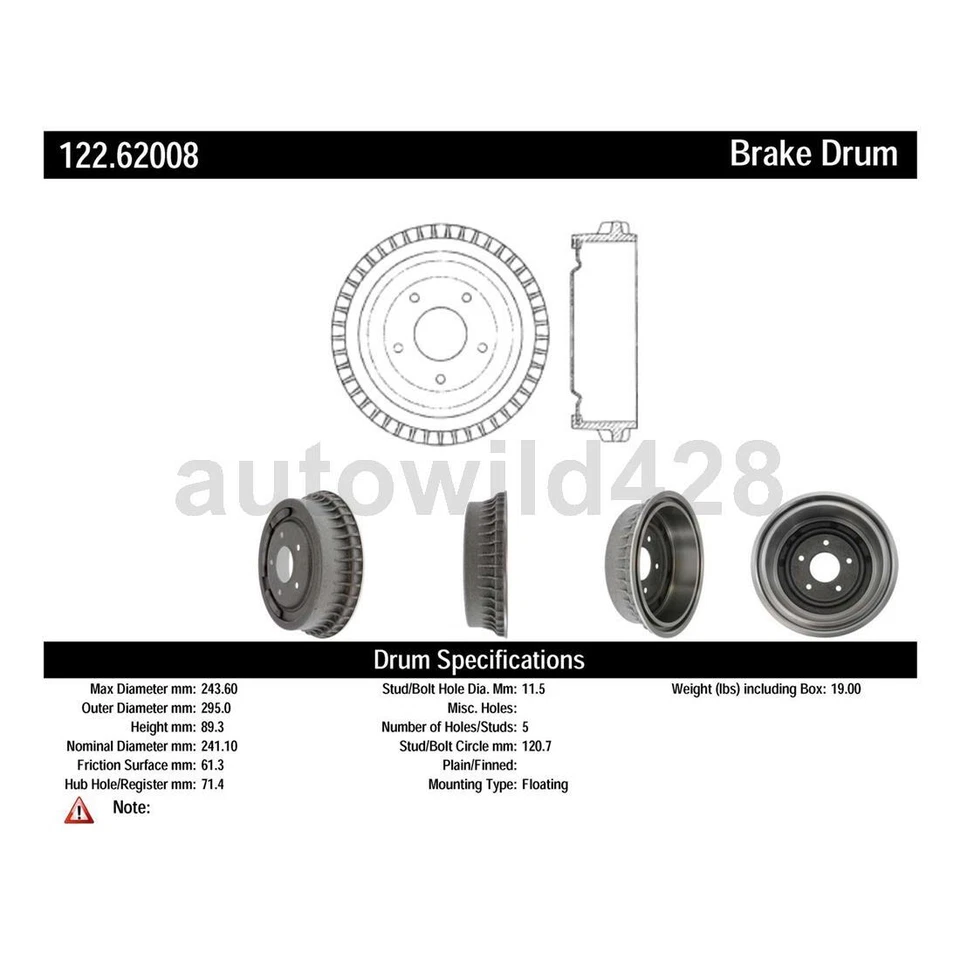2X Tambor de freno trasero centrado para Chevrolet Camaro 1967 1968 1969 1970 1971 1972 Foto 2 de 4