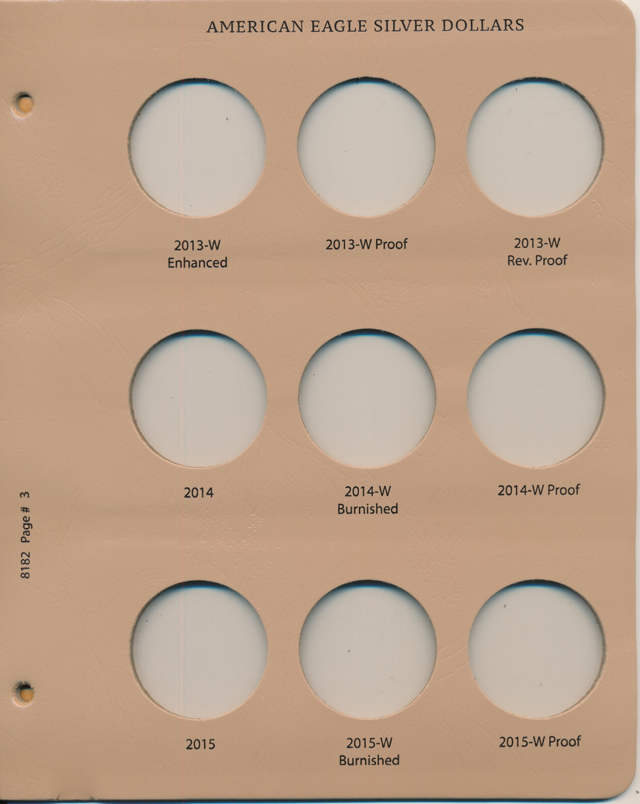 Dansco Album 8182 PAGE 3 ONLY 2013-15 American Silver Eagles ASE$ w/ PROOFS Book