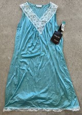 NEW Vtg Vanity Fair Lt Blue Silky Nightgown Nightie Short Sleeveless Size S