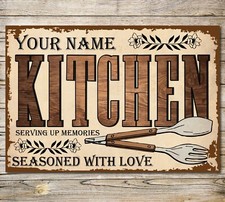 Personalised Kitchen Sign Metal Wall Door Signage Galley Room Retro Tin Plaque