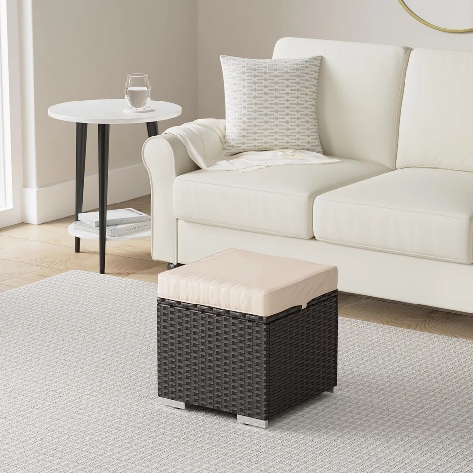 Set of 2 Wicker Ottomans, Multipurpose Outdoor Furniture for Patio, Backyard, Ad - Image 2 of 4