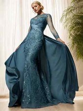 Mermaid Evening Gowns Wedding Guest Dresses Elegant Sweep Train Stretch Satin