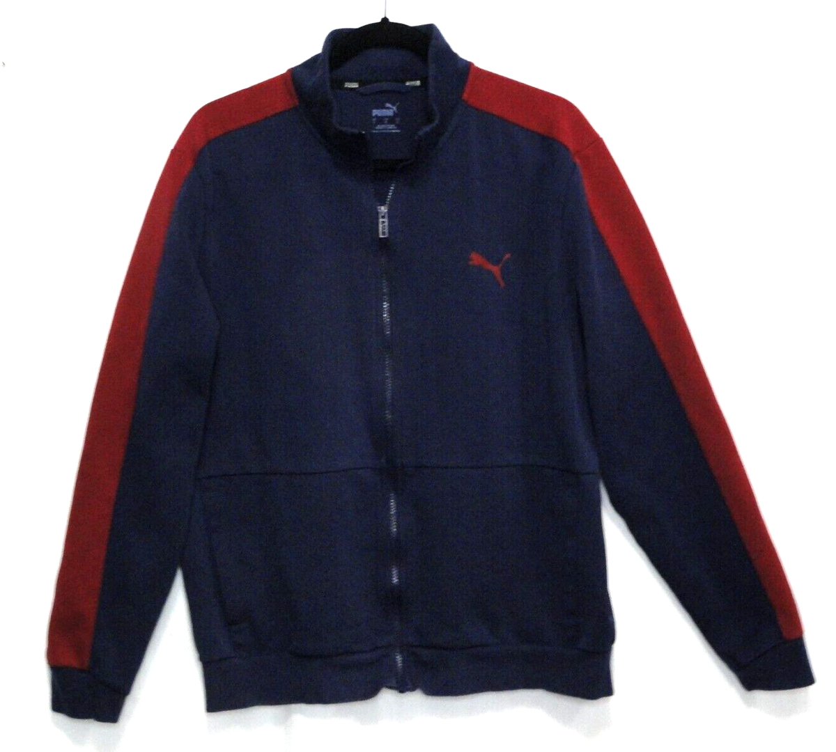 PUMA Track Jacket Navy Blue & Burgundy red stripe zip up pockets
