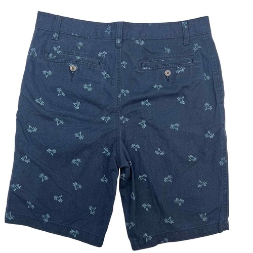 Faded Glory Men's Cotton Navy Light Blue Palm Tree Chino Shorts 34 Preppy Summer - Picture 2 of 6
