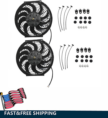 1 Pair 12 inch Electric Radiator Cooling Blade 10 Universal Slim Fan Push Pull