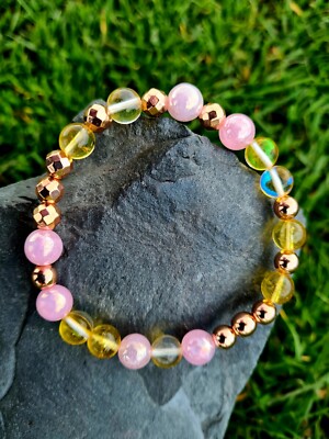 Rose Aura Jade, österreichisches Kristall, Citrin, Roségold Hämatit Heilarmband;