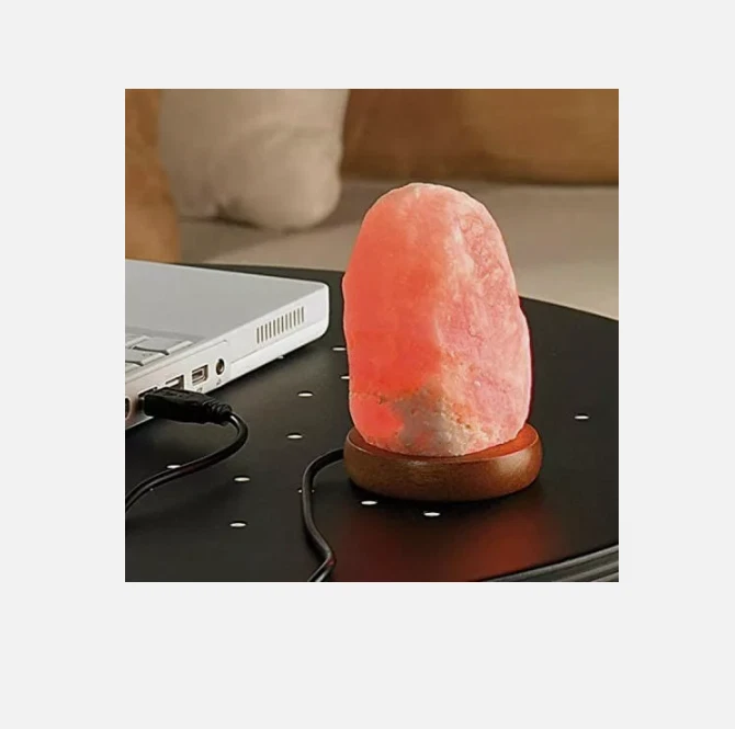 LAMPADA DI SALE DELL'HIMALAYA NATURALE BASE LEGNO USB AROMATERAPIA SONNO STRESS - Immagine 2 di 4
