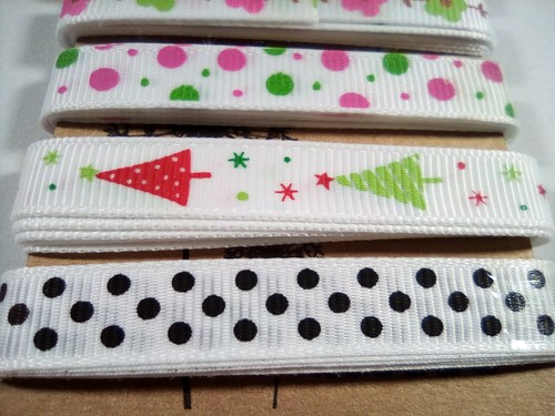 5 yds 10mm Printed White Grosgrain Ribbon Spots Christmas Trees Hair Bow Journal - Picture 4 of 6