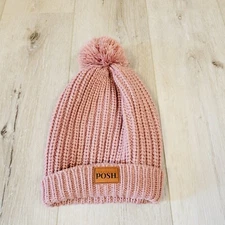 Vtg Perfectly Posh Pink Promotional Knit Cap Pom Pom Top Promoter Beanie Hat