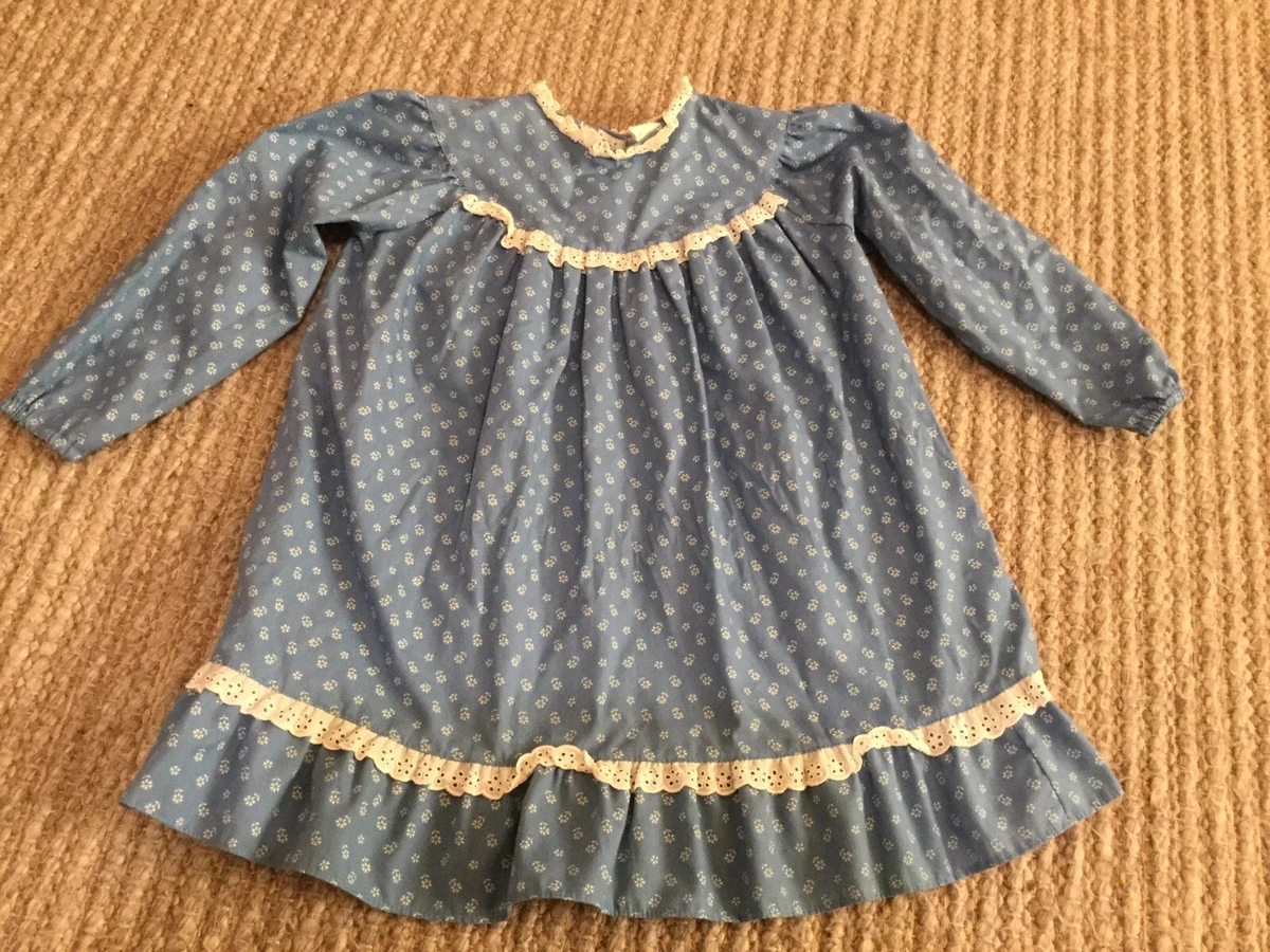STYLED BY ROSEMARY blue White Flowers Long Sleeve Dress Lace Trim Size 3