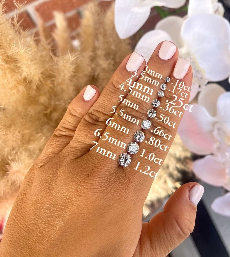 14K Solid Gold GRA Certified D Color VVS1 Round Moissanite Studs 4 Prong Basket - Image 4 of 4