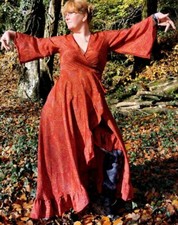 Flame Long Red Wrap Dress S M L XL XXL 8 10 12 14 16 18 20 22 Party hippy Boho