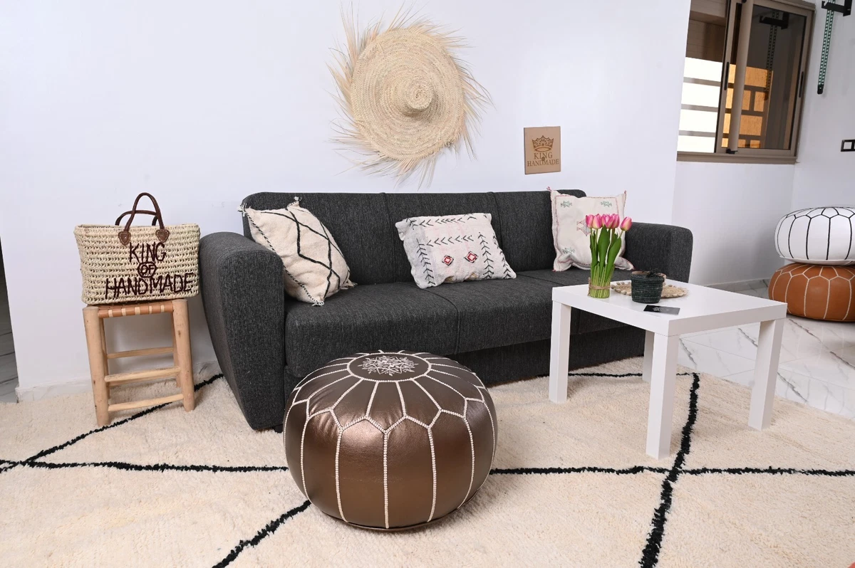 Faux leather pouf ottoman deals
