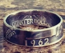 1961 Silver Quarter Coin Ring , Sizes 5 - 10 , 90 silver handmade ring