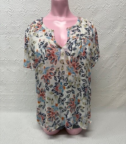 Daniel Rainn Top Damen M weiß Blumen Flatterärmel Rundhals V-Ausschnitt Bauern Boho - Bild 1 von 18