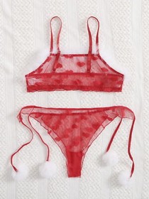Heart-Pattern-Sheer-Mesh-Christmas-Lingerie-Set-Sexy-Santa-Babydoll-Sleepwear-US