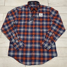 IZOD Flannel Shirt Mens Medium Red Blue Plaid Cotton Blend Wicking NWT