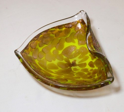 Large vintage hand blown Murano art glass cigarette cigar gold yellow ashtray - Picture 3 of 12