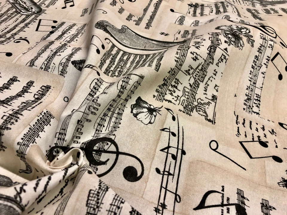 NOTES DE MUSIQUE Rideaux en tissu coton musique noir note de musique violon -... - Photo 3/4