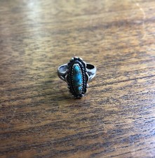 FINE ANTIQUE OLD PAWN STERLING  VEINED TURQUOISE RING SZ 7.5