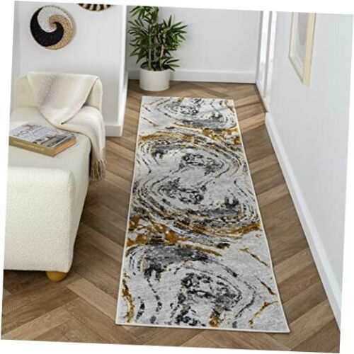Marble Swirl 2x8 Area Rug 2' x 8' Gold