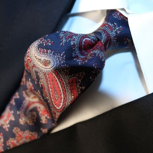Christian Dior Krawatte dunkelblau rot bunt Paisley Seide 55" L x 3,5" B - Bild 5 von 12