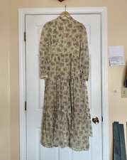 RARE VINTAGE 1970 s Gunne Sax by Jessica Cream Purple Floral Prairie Dress Sz5
